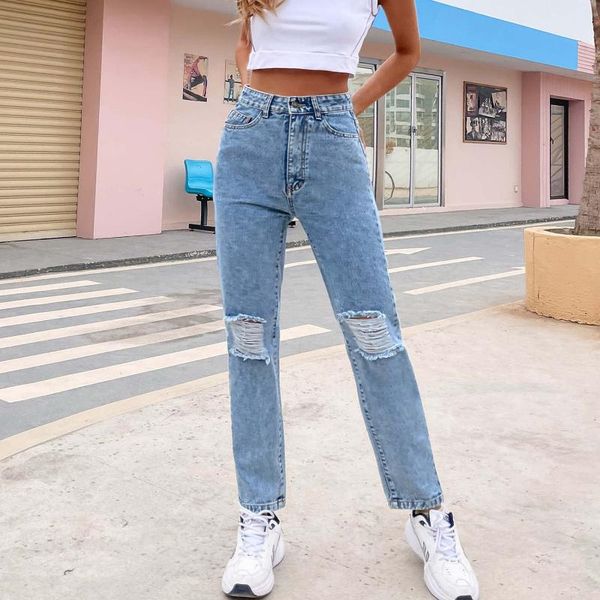 women's jeans summer autumn wathet straight high waist ripped bootcut distressed stretch with holes 30655, Blue
women's jeans summer autumn wathet straight high waist ripped bootcut distressed stretch with holes 30655, Blue