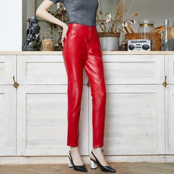 women's pants & capris lady office real leather sheepskin spring autumn streetwear high waist slim pencil luxury casual trousers female, Black;white
women's pants & capris lady office real leather sheepskin spring autumn streetwear high waist slim pencil luxury casual trousers female, Black;white