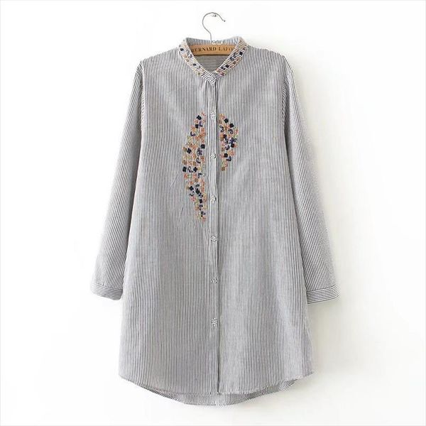elegant plus size womens shirts embroidery long striped full cotton sleeve loose blouse stand collar casual blusas femm, White
elegant plus size womens shirts embroidery long striped full cotton sleeve loose blouse stand collar casual blusas femm, White