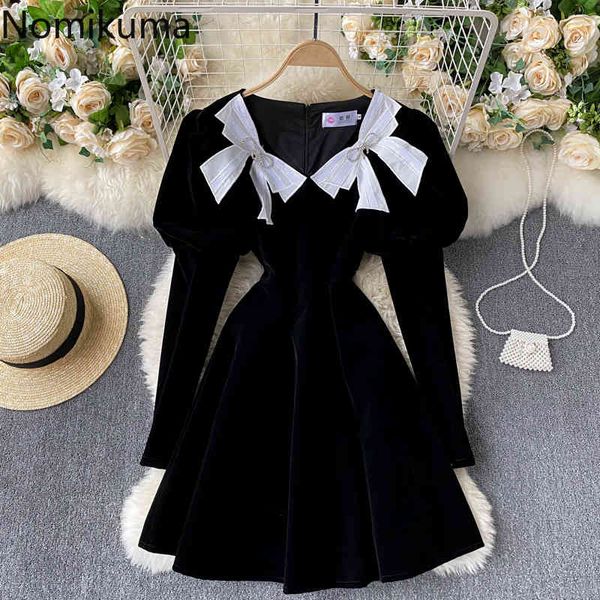nomikuma women sweet velour dress bowknot diamonds square collar puff sleeve vestidos femme new korean slim waist dresses 6d994 210427, Black;gray
nomikuma women sweet velour dress bowknot diamonds square collar puff sleeve vestidos femme new korean slim waist dresses 6d994 210427, Black;gray