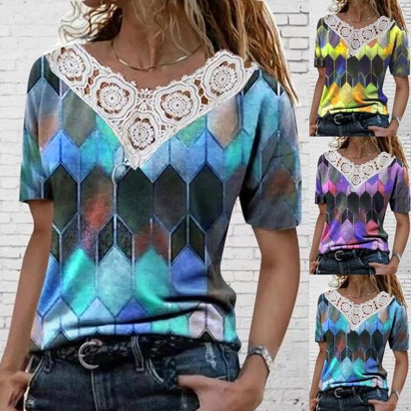 women's t-shirt summer -shirts fashion printed lace hem v-neck plus size short-sleeved casual loose ladies camisetas mujer, White
women's t-shirt summer -shirts fashion printed lace hem v-neck plus size short-sleeved casual loose ladies camisetas mujer, White