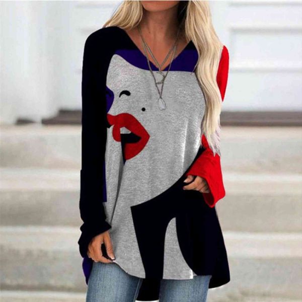 40 face abstract print women blouses long sleeve v neck loose harajuku plus size spring shirts, White
40 face abstract print women blouses long sleeve v neck loose harajuku plus size spring shirts, White