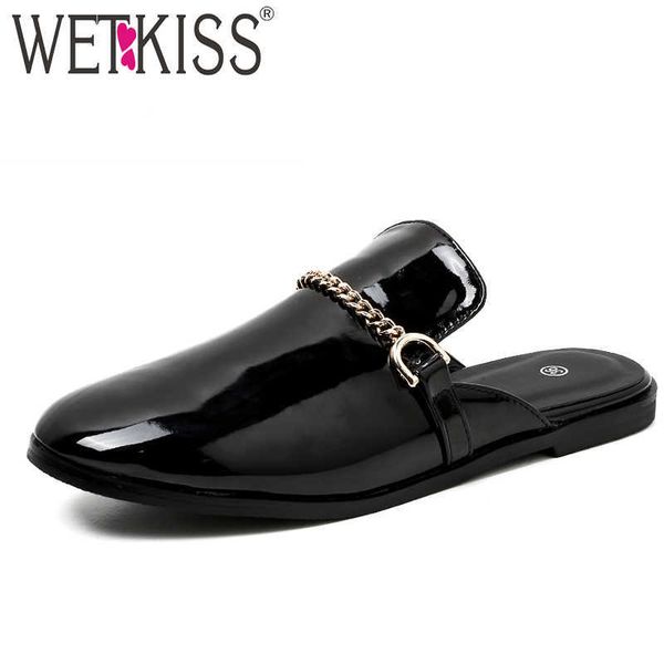 wetkiss patent pu slippers women square toe footwear flat with slides shoes woman female mules shoes woman summer 210630, Black
wetkiss patent pu slippers women square toe footwear flat with slides shoes woman female mules shoes woman summer 210630, Black