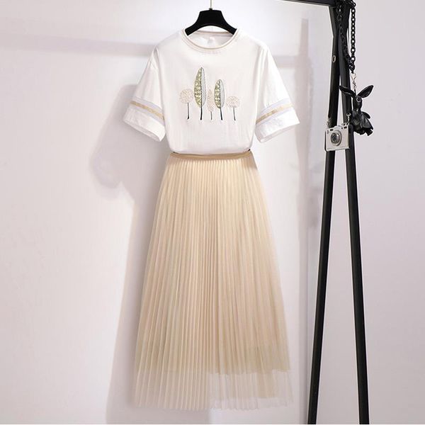 summer two piece set women dress short sleeve fashion printed t shirt elastic waist mesh skirt ladies mori girl suits, White
summer two piece set women dress short sleeve fashion printed t shirt elastic waist mesh skirt ladies mori girl suits, White