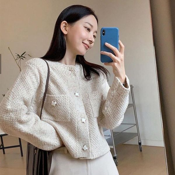 women's knits & tees 2021 long sleeve short jacket cardigan female french temperament round neck chic button loose, White
women's knits & tees 2021 long sleeve short jacket cardigan female french temperament round neck chic button loose, White