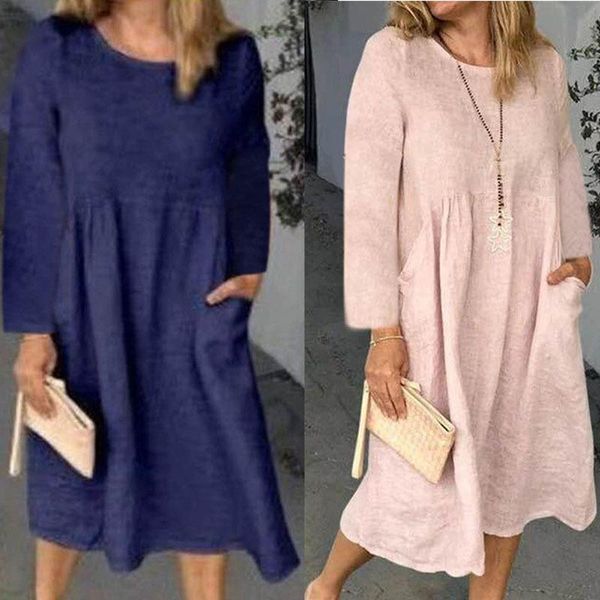 casual dresses loose round neck long sleeve cotton linen dress women's wear, Black;gray
casual dresses loose round neck long sleeve cotton linen dress women's wear, Black;gray