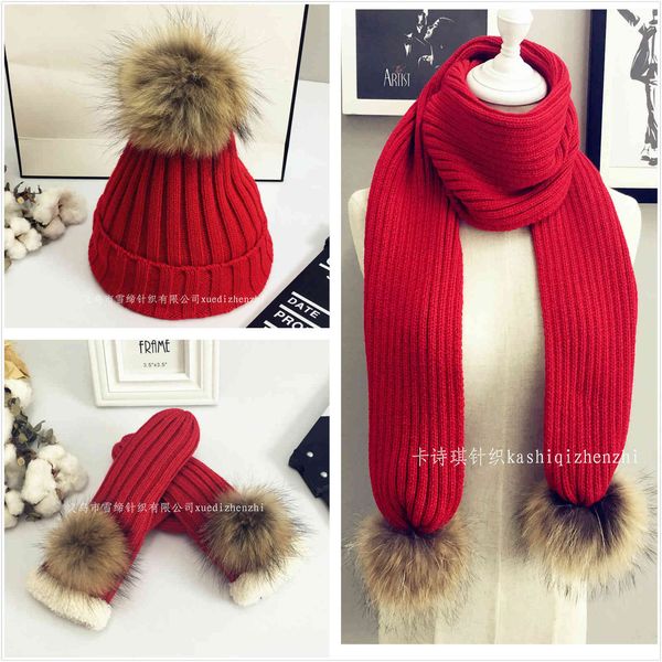 hat christmas wool scarf gloves three piece warm raccoon ball men's and women's, Blue;gray
hat christmas wool scarf gloves three piece warm raccoon ball men's and women's, Blue;gray