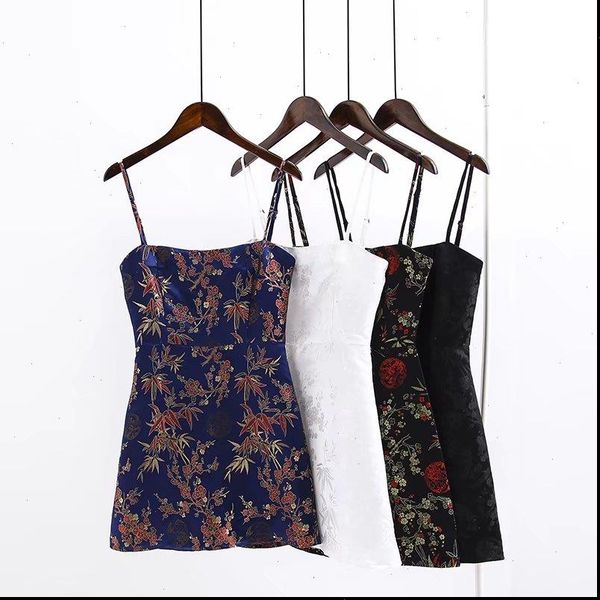 womens dress vintage chinese style jacquard satin slim spaghetti strap halter backless mini party vestido, Black;gray
womens dress vintage chinese style jacquard satin slim spaghetti strap halter backless mini party vestido, Black;gray