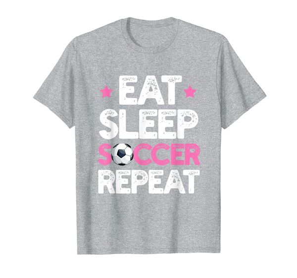 eat sleep soccer repeat funny girls soccer player women gift t-shirt, White;black