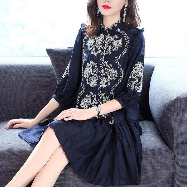 casual dresses european and american spring fat sister a-line blue quarter sleeve ruffle chinese style embroidered dress vestido vfemage, Black;gray
casual dresses european and american spring fat sister a-line blue quarter sleeve ruffle chinese style embroidered dress vestido vfemage, Black;gray