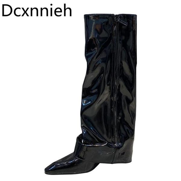 boots designer pleated knight knee high women pointed toe wide shaft battle woman wedge heel runway shoes 2021, Black
boots designer pleated knight knee high women pointed toe wide shaft battle woman wedge heel runway shoes 2021, Black