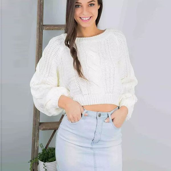 fashion sweater short open navel twist women's lantern sleeve thickened autumn and winter coat, White;black
fashion sweater short open navel twist women's lantern sleeve thickened autumn and winter coat, White;black