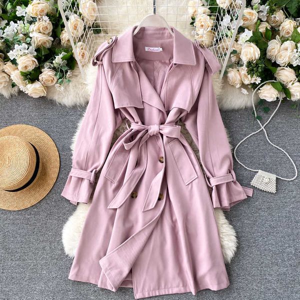 ly varey lin spring office lady trench pink turn-down collar with belt elegant double breasted olid coat 210526, Tan;black
ly varey lin spring office lady trench pink turn-down collar with belt elegant double breasted olid coat 210526, Tan;black