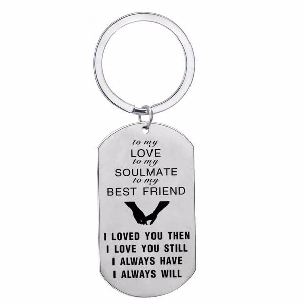 keychains 12pc/lot to my love soulmate friend keychain stainless steel dog tag keyring for couple girlfriend boyfriend key chain gift, Silver
keychains 12pc/lot to my love soulmate friend keychain stainless steel dog tag keyring for couple girlfriend boyfriend key chain gift, Silver