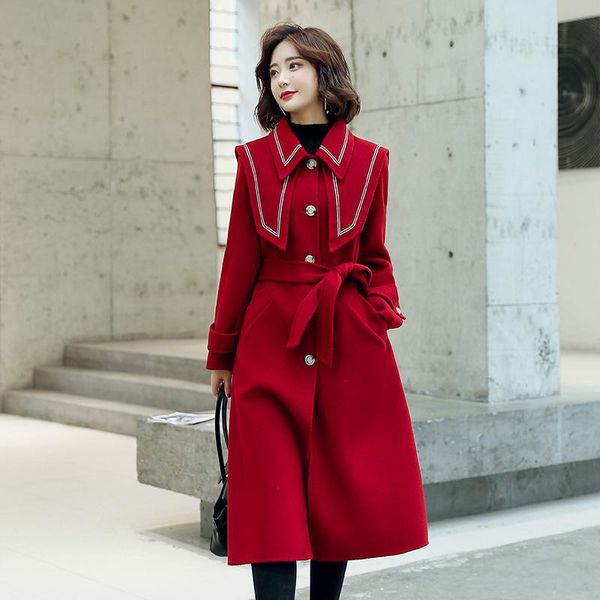 women's wool & blends woolen coat women autumn winter 2021 fashion vintage navy collar adjust-waist high waist long blend, Black
women's wool & blends woolen coat women autumn winter 2021 fashion vintage navy collar adjust-waist high waist long blend, Black
