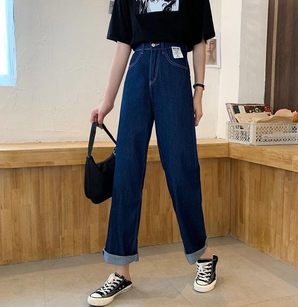 women's pants & capris 2021 summer style elegant jeans high waist loose hanging feeling wide leg net red floor dragging fashion, Black;white