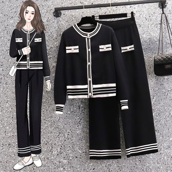 women's two piece pants -4xl autumn contrast striped knitted suits women pearl button loose cardigan + wide let tracksuit female 2 pcs, White
women's two piece pants -4xl autumn contrast striped knitted suits women pearl button loose cardigan + wide let tracksuit female 2 pcs, White