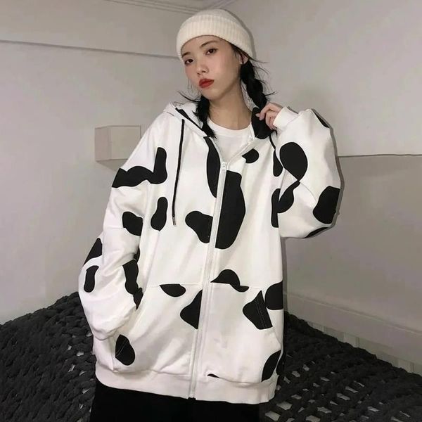 women's hoodies & sweatshirts 2021 autumn cardigan jacket fashion trend small fresh style long sleeve hooded collar zipper cow spot pri, Black
women's hoodies & sweatshirts 2021 autumn cardigan jacket fashion trend small fresh style long sleeve hooded collar zipper cow spot pri, Black