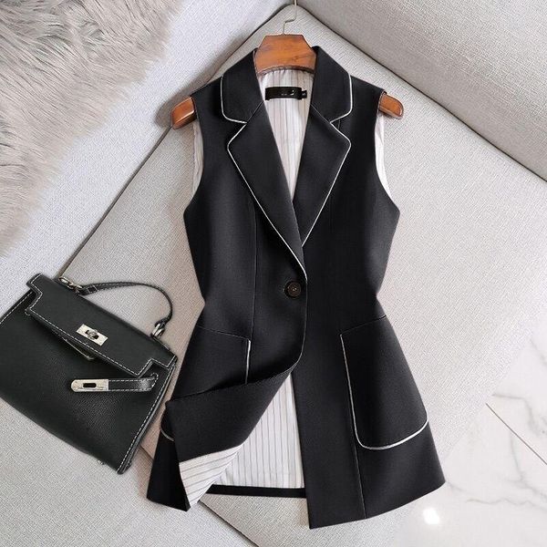 women's vests elegant suit vest jacket women plus size sleeveless thin office lady waistcoat autumn casual lapel pocket pink black outw, Black;white
women's vests elegant suit vest jacket women plus size sleeveless thin office lady waistcoat autumn casual lapel pocket pink black outw, Black;white