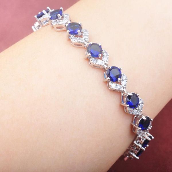 link, chain unique design blue cubic zirconia silver color for women link bracelet 7-8 inch os0120, Black
link, chain unique design blue cubic zirconia silver color for women link bracelet 7-8 inch os0120, Black