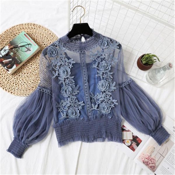 women's blouses & shirts 2021 women blouse casual solid plus size blusa lace full sleeve o-neck blusas pz099, White