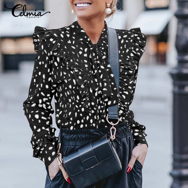 blouses celmia casual stylish ruffled blouses women's 2021 spring elegant bow tie shirts long sleeve vintage polka dot blusas femme, White
blouses celmia casual stylish ruffled blouses women's 2021 spring elegant bow tie shirts long sleeve vintage polka dot blusas femme, White