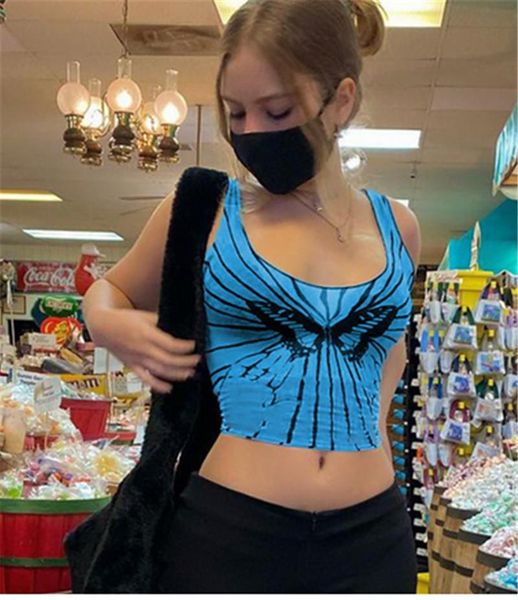 women's tanks & camis women fashion blue color butterfly print tank stylish sleeveless crop for ladies female sport tee, White
women's tanks & camis women fashion blue color butterfly print tank stylish sleeveless crop for ladies female sport tee, White