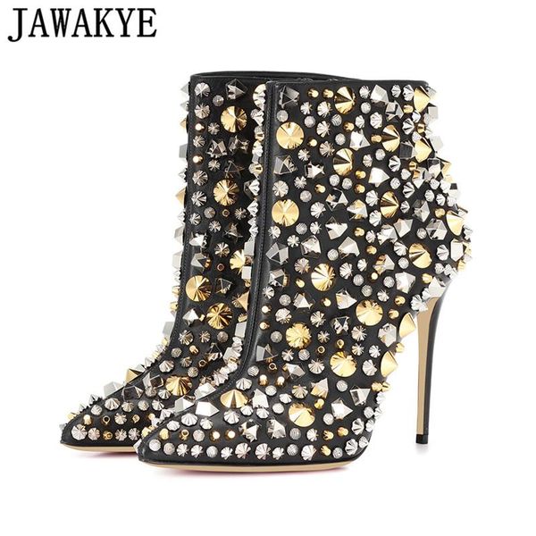 boots 2021 spiked rivets studded pointy toe ankle for women 12 cm super high heel bling sequins decor shiny short, Black
boots 2021 spiked rivets studded pointy toe ankle for women 12 cm super high heel bling sequins decor shiny short, Black
