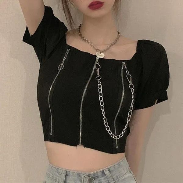 women's blouses & shirts women square neck short sleeve metal chain ring zipper crop summer harajuku gothic streetwear ladies punk blo, White
women's blouses & shirts women square neck short sleeve metal chain ring zipper crop summer harajuku gothic streetwear ladies punk blo, White