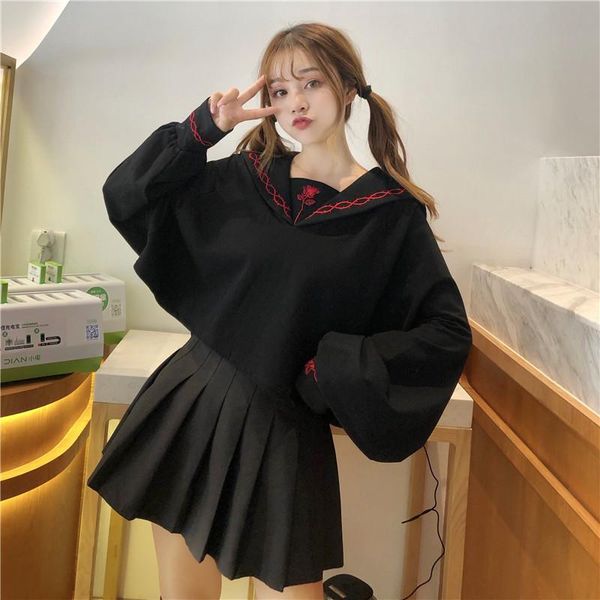 women's hoodies & sweatshirts retro black hoodie for women college style floral embroidery lantern sleeve pullover dark punk navy colla
women's hoodies & sweatshirts retro black hoodie for women college style floral embroidery lantern sleeve pullover dark punk navy colla