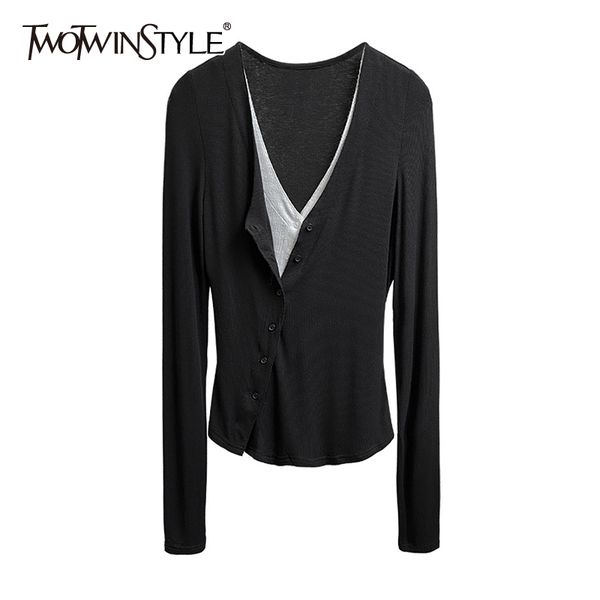 hit color fake two sweater for women v neck long sleeve patchwork knitted cardigans female autumn fashion 210524, White 
hit color fake two sweater for women v neck long sleeve patchwork knitted cardigans female autumn fashion 210524, White