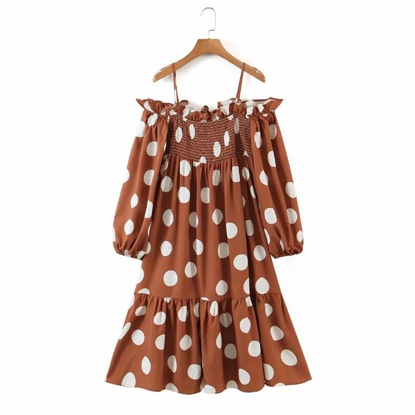 women dot printing slash neck suspender midi dress femme lantern sleeve loose clothes casual vestido d6617 210430, Black;gray
women dot printing slash neck suspender midi dress femme lantern sleeve loose clothes casual vestido d6617 210430, Black;gray