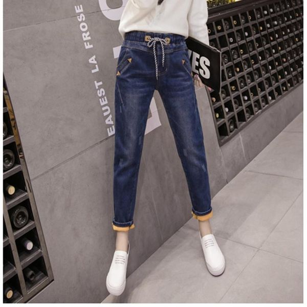 winter elastic waist ankle length velvet women jeans high loose cusual straight warm pants cords nine plus size women's, Blue
winter elastic waist ankle length velvet women jeans high loose cusual straight warm pants cords nine plus size women's, Blue