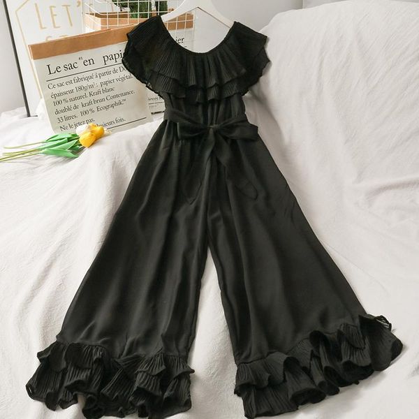 women's jumpsuits & rompers vintage chiffon long jumpsuit women 2021 summer casual loose streetwear bow sashes high wasit ruffles femal, Black;white
women's jumpsuits & rompers vintage chiffon long jumpsuit women 2021 summer casual loose streetwear bow sashes high wasit ruffles femal, Black;white
