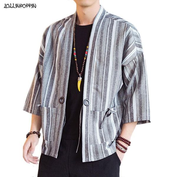 striped men loose kimono jacket 2021 japan style drop shoulder stripe pattern male thin coat haori cotton & linen men's jackets, Black;brown
striped men loose kimono jacket 2021 japan style drop shoulder stripe pattern male thin coat haori cotton & linen men's jackets, Black;brown