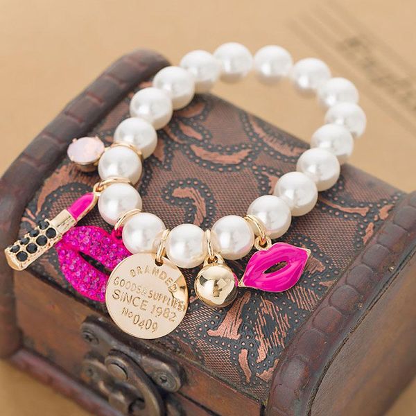 charm bracelets chain pearls rhinestone red lips lipstick pearl jewelry pulseiras bracelet ladies accessories, Golden;silver
charm bracelets chain pearls rhinestone red lips lipstick pearl jewelry pulseiras bracelet ladies accessories, Golden;silver