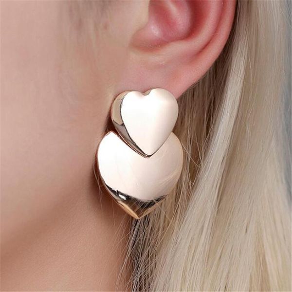 european and american women fashion double heart earrings simplicity metal smooth exaggerated stud wedding jewelry, Golden;silver
european and american women fashion double heart earrings simplicity metal smooth exaggerated stud wedding jewelry, Golden;silver