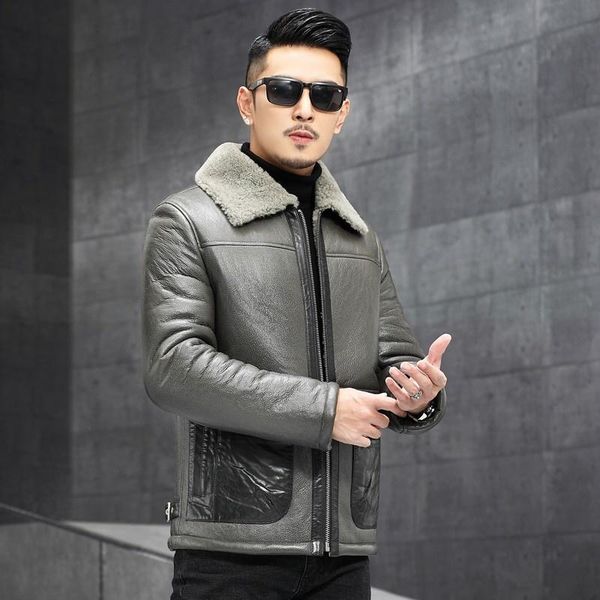 men's leather & faux shearling eco coat men winter thick warm fashion outerwear sheep wool real fur genuine motorcycle jacket, Black
men's leather & faux shearling eco coat men winter thick warm fashion outerwear sheep wool real fur genuine motorcycle jacket, Black