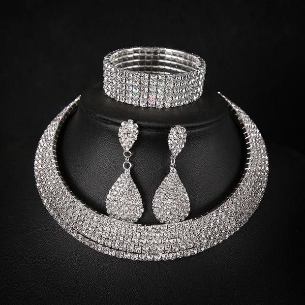fashion crystal collar chain earring necklace set personality full diamond multi layer water drop bracelet jewelry for women chains, Silver
fashion crystal collar chain earring necklace set personality full diamond multi layer water drop bracelet jewelry for women chains, Silver