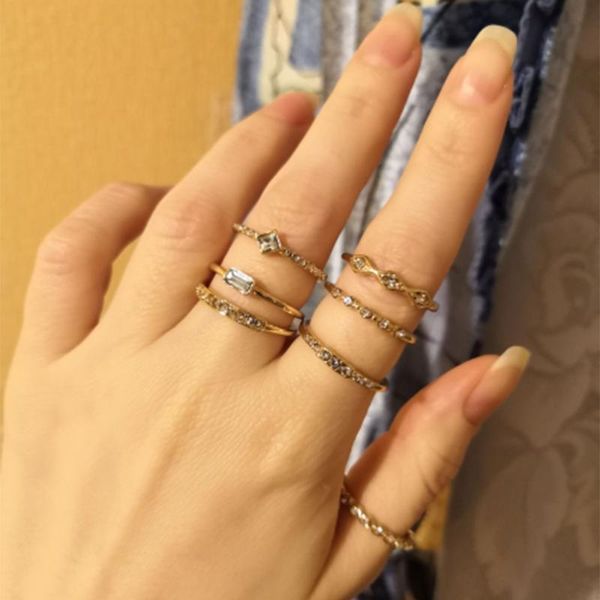 cluster rings trendy gold color clear round stone decorated 7 pcs ring pack for women girl party daily office lovelywearing jewelry, Golden;silver
cluster rings trendy gold color clear round stone decorated 7 pcs ring pack for women girl party daily office lovelywearing jewelry, Golden;silver