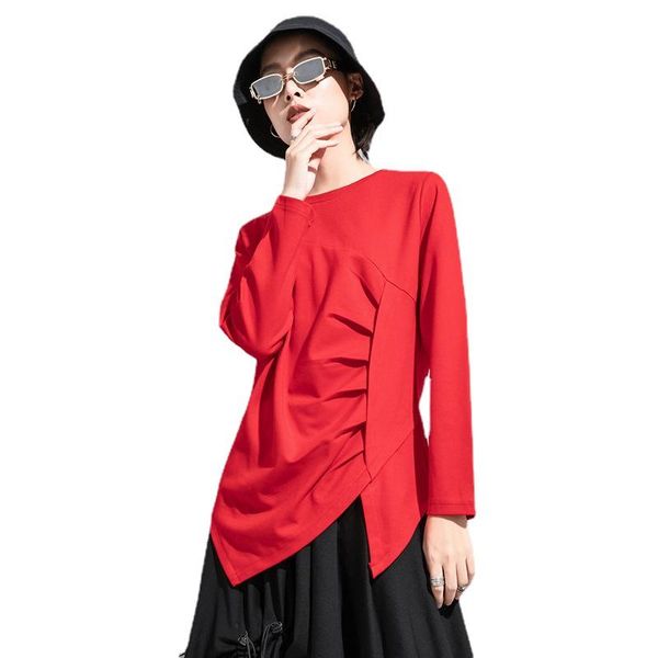 women's t-shirt women red pleated irregular t-shirts oversized casual round neck long sleeve female clothing tide spring autumn 2021, White
women's t-shirt women red pleated irregular t-shirts oversized casual round neck long sleeve female clothing tide spring autumn 2021, White