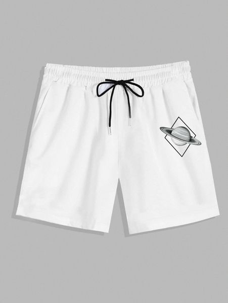 romwe guys planet print drawstring shorts k2fu#, Black 
romwe guys planet print drawstring shorts k2fu#, Black
