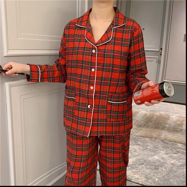 korean pajamas plaid pajama womens sleepwears sets simple homesuit loose cotton two piece long sleeve spring autumn nightwear l020, Black;red
korean pajamas plaid pajama womens sleepwears sets simple homesuit loose cotton two piece long sleeve spring autumn nightwear l020, Black;red