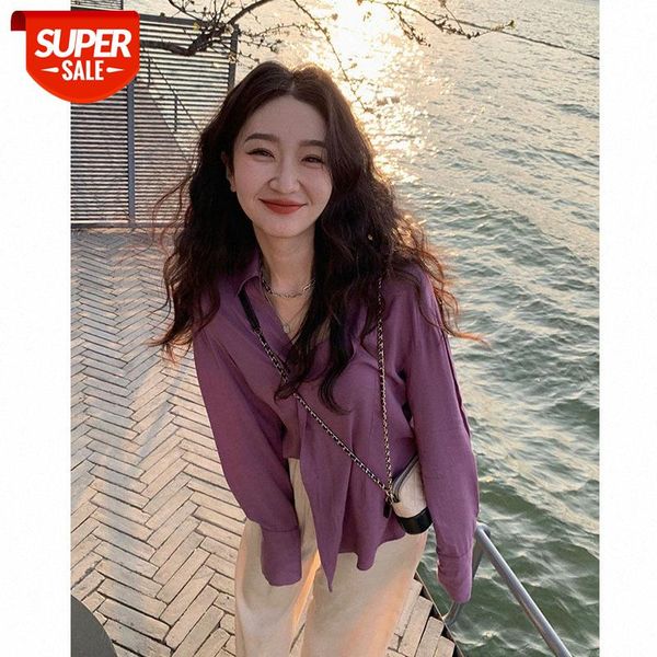 net red korean simple irregular purple shirt female design sense xiao public thin #o35h, White
net red korean simple irregular purple shirt female design sense xiao public thin #o35h, White