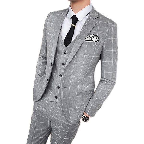 men's suits & blazers single breasted grey plaid suit 3 piece set men business wedding party blazer + pant vest brand 4xl, White;black
men's suits & blazers single breasted grey plaid suit 3 piece set men business wedding party blazer + pant vest brand 4xl, White;black