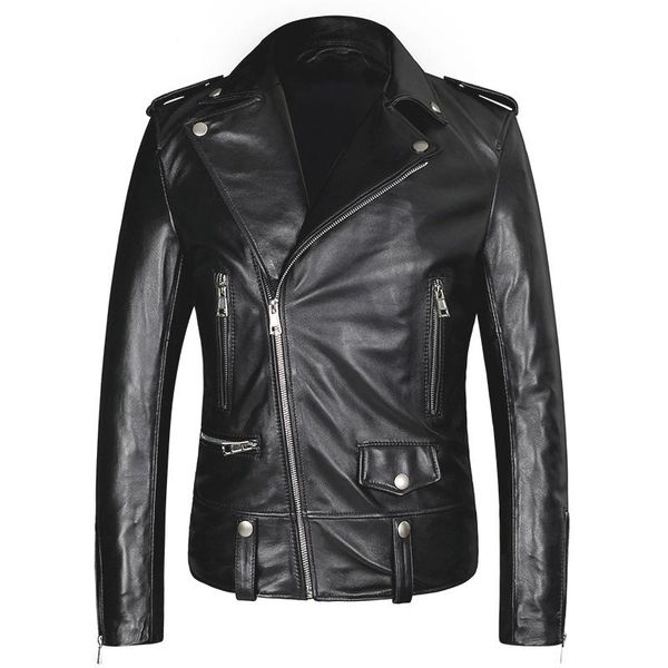 men's leather & faux autumn perfecto motorcycle genuine sheepskin coat asymmetric oblique zipper rider jacket for korean men style, Black
men's leather & faux autumn perfecto motorcycle genuine sheepskin coat asymmetric oblique zipper rider jacket for korean men style, Black
