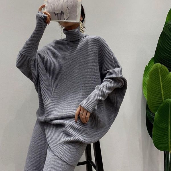 two-piece set women's turtleneck sweater and wide leg pants spring autumn 2-piece two piece, White