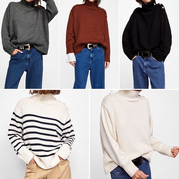 sweater autumn and winter pullover high neck four-color side button decoration loose version knit gxwk, White;black
sweater autumn and winter pullover high neck four-color side button decoration loose version knit gxwk, White;black
