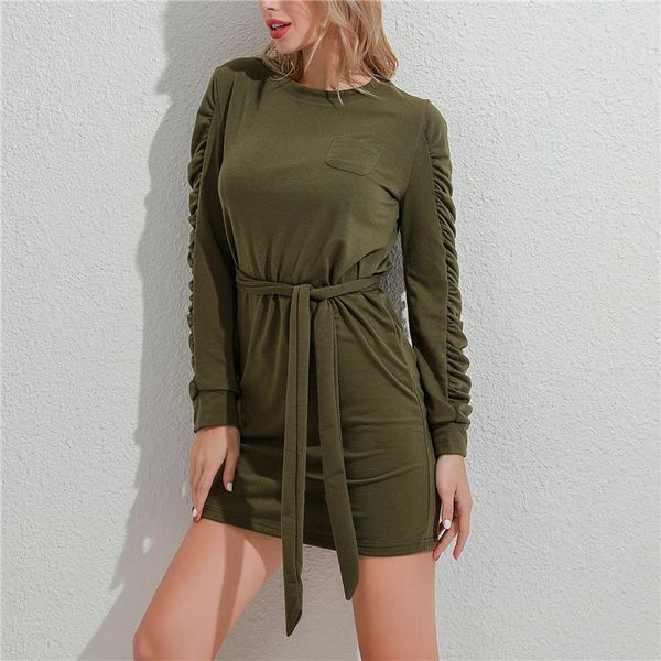 casual dresses fashion ladies sashes dress solid o neck autumn long pleated sleeve female bandage mini, Black;gray
casual dresses fashion ladies sashes dress solid o neck autumn long pleated sleeve female bandage mini, Black;gray