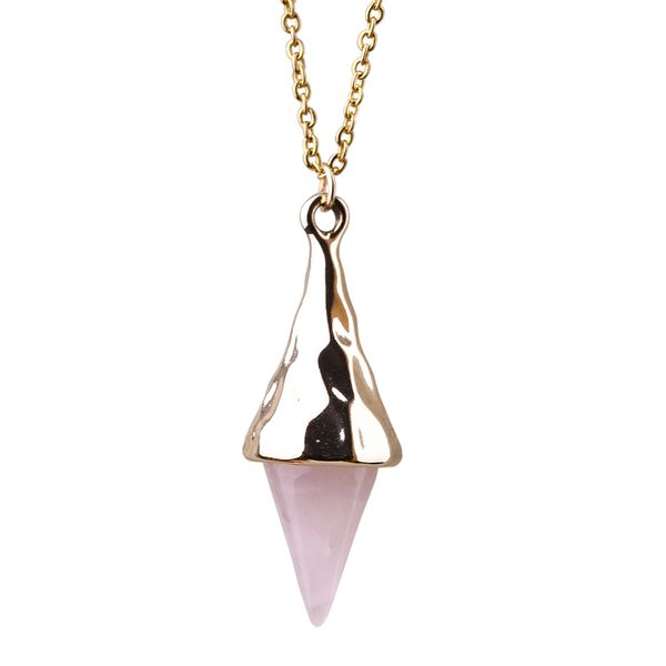 cone rose quartz powder pink crystal pendant necklace stainless steel chain necklace, Silver
cone rose quartz powder pink crystal pendant necklace stainless steel chain necklace, Silver